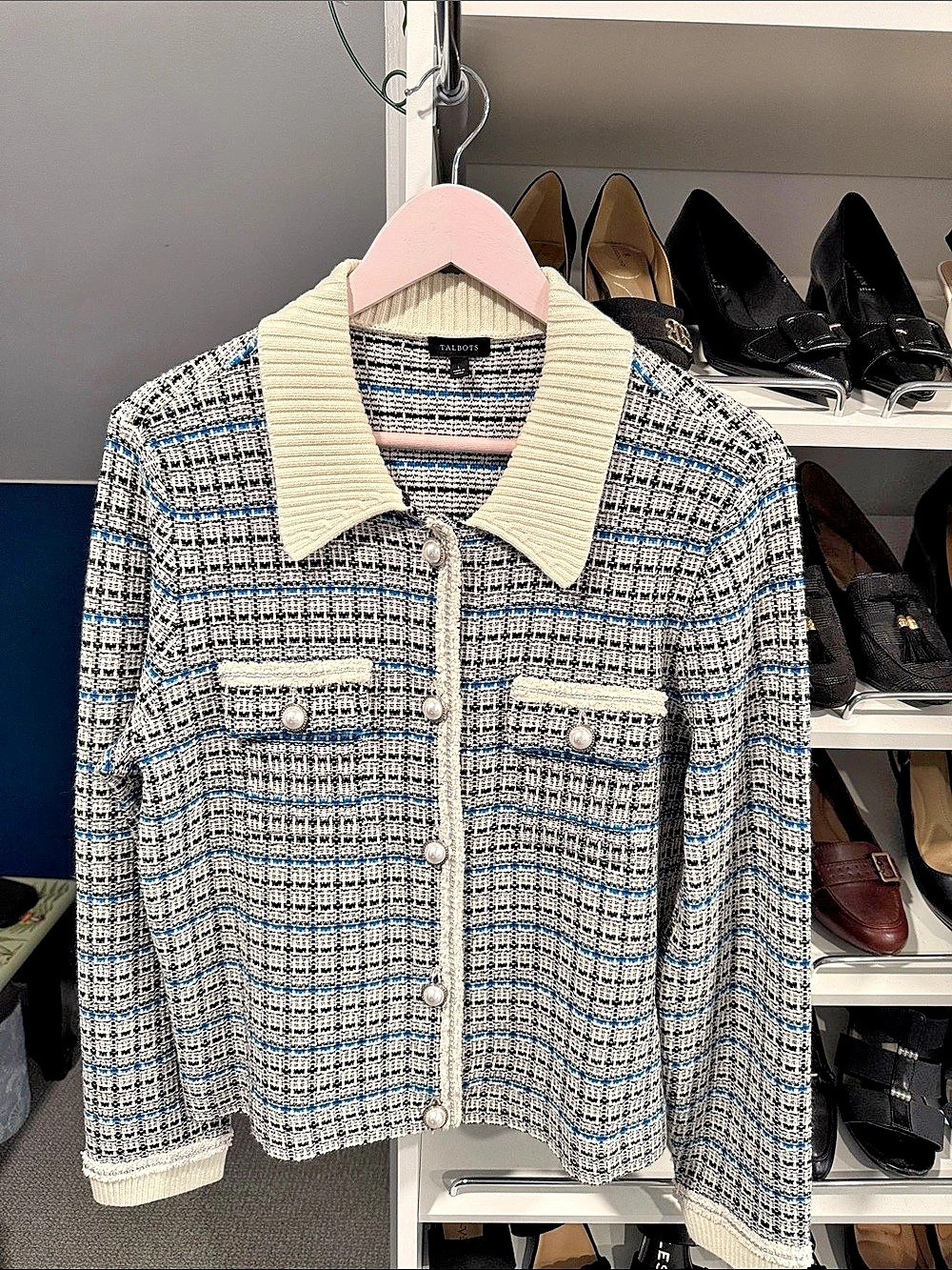 Talbots Tweed Blazer in Black, Blue & White Like New
